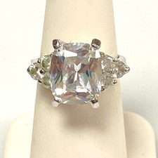 v591 Vintage Sterling Silver Cushion-Cut White Cubic Zirconia Stone Ring Size 6