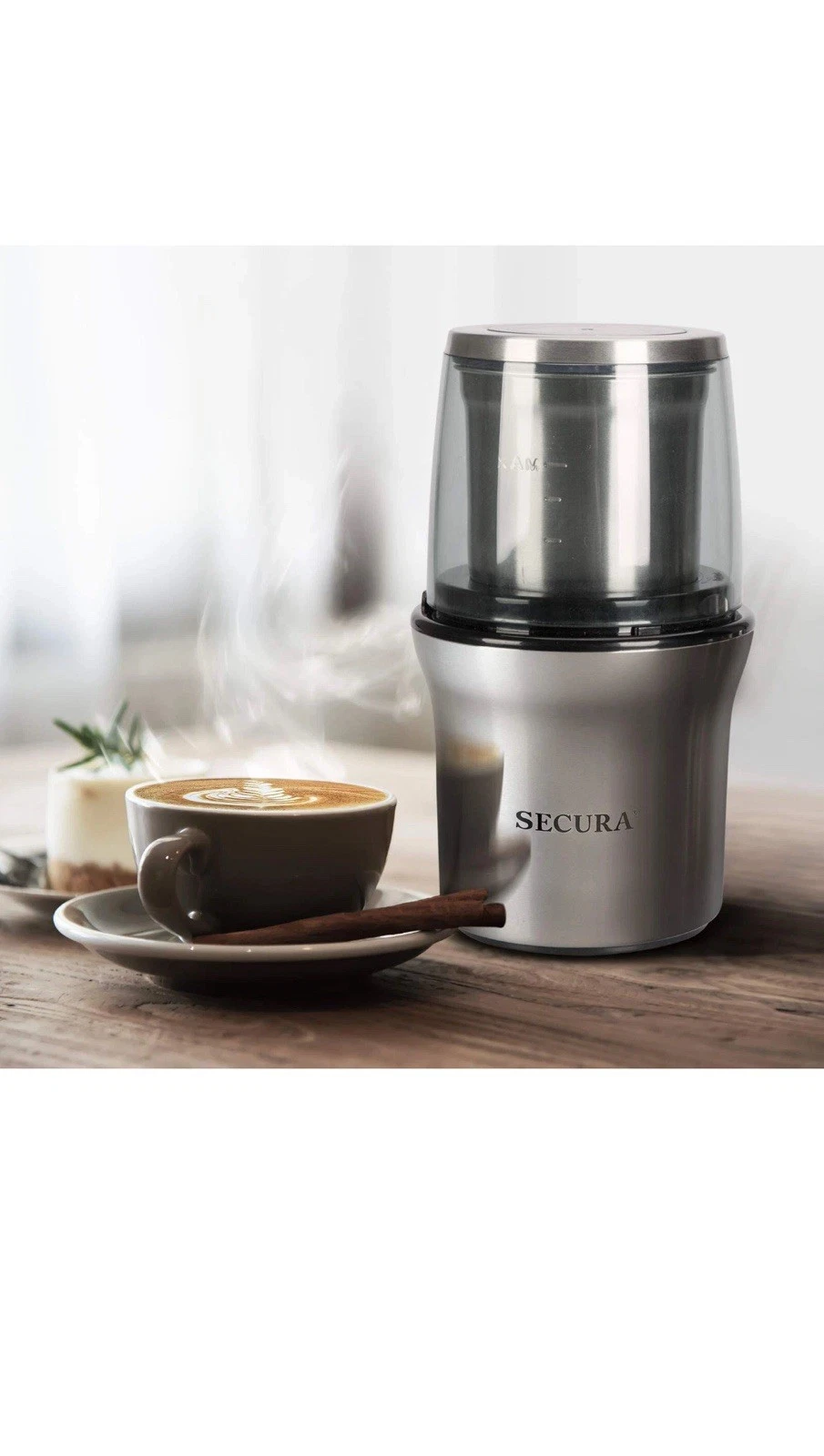 Secura Electric Coffee Grinder and Spice Grinder with 2 Stainless Steel Blade...