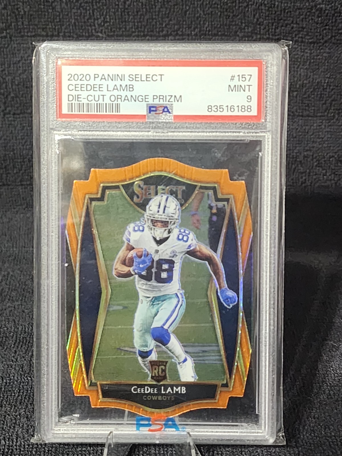 2020 Panini Select - Premier Level CeeDee Lamb Orange Prizm Die-Cut (RC) PSA 9