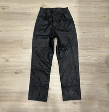 Leather Biker Pants High Rise Straight Black USA Grunge 90s Goth 26x29  