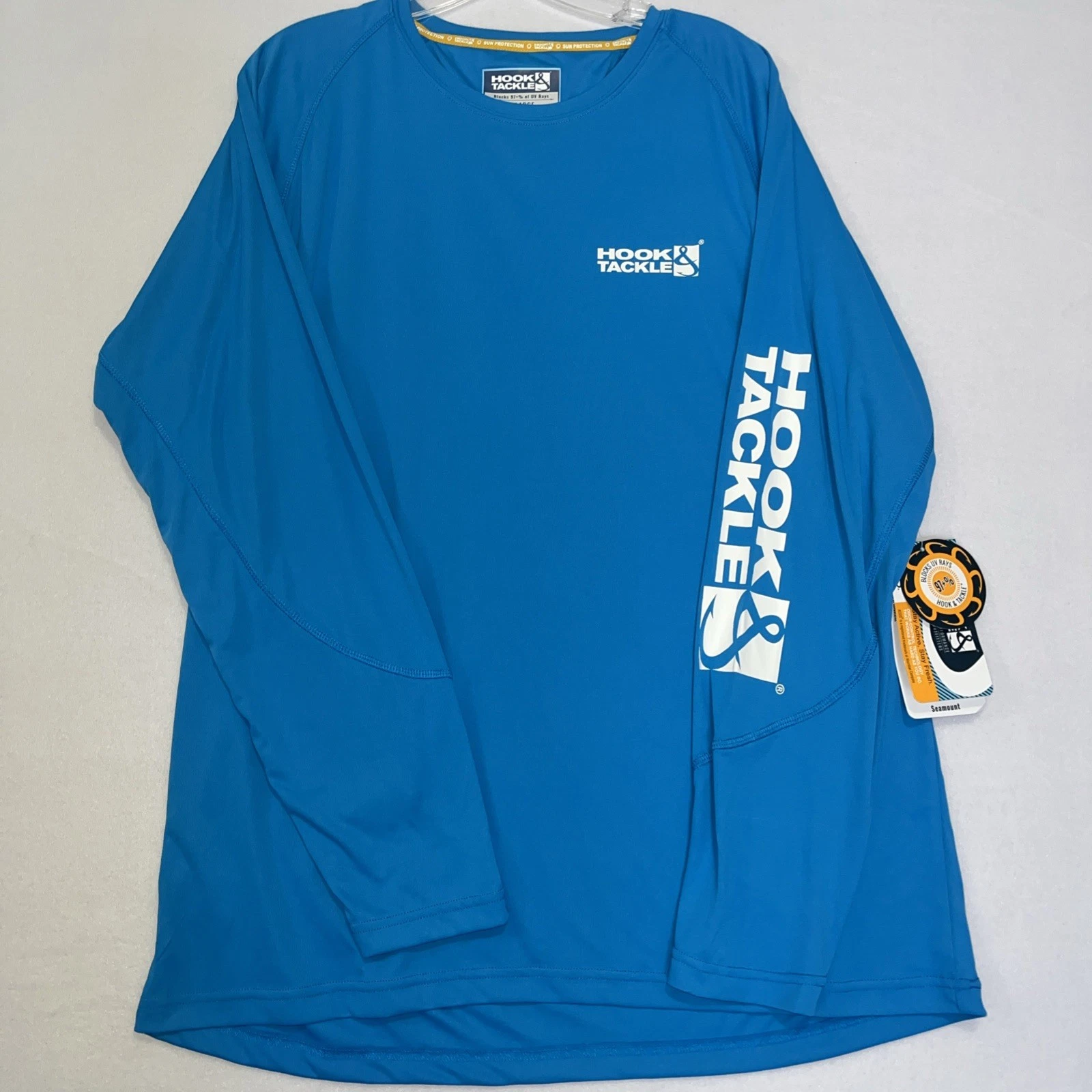 Hook & Tackle Shirt Mens XL Blue Long Sleeve Crew Neck 97% UV Protection