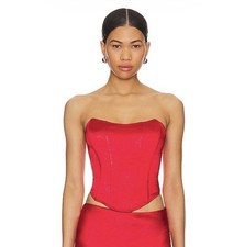 Superdown Revolve Red Satin Boned Strapless Corset Cropped Top Size XS NWT