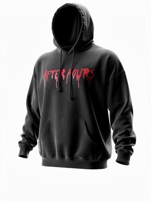 After Hours Black Hoodie Red Graphic Back Print Pullover Streetwear Unisex