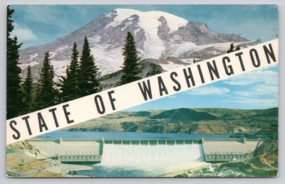 Mount Rainier Grand Coulee Dam Washington State Vintage Chrome Postcard