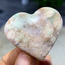 44G Natural green cherry blossom agate heart hand carved specimen