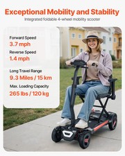 4-Wheel Electric Mobility Scooter for Adults  Seniors, Integrated Foldable Mobi