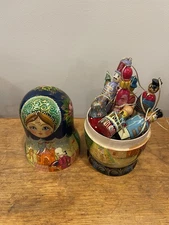 Prince & Princess Russian 9" Nesting Doll by G. DeBrekht Filled with 8 Ornaments