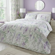 Dreams & Drapes Wisteria Floral Quilted Bedspread Lilac 200x230cm Two-Sided Look
