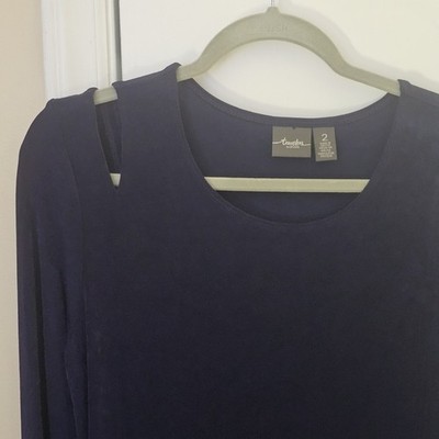 Chico's Travelers Navy Slinky Packable Top Sz Lg Vacation Resort Travel Office