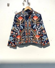 Indien Noir Suzani Imprimé Veste Handmade Velours Veste Femmes Vêtements - US