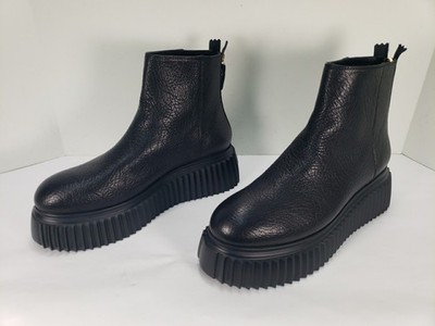 NEW AGL BLACK PEBBLE LEATHER BACK ZIP PLATFORM ANKLE BOOTS WOMEN'S 41 USA 11