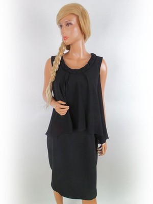 NISSA Damen Blousonkleid Gr. 42 Schwarz Ärmellos Midi Runder Ausschnitt