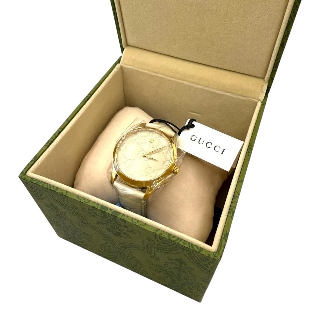 Orologio donna Gucci 126.4 G Bee GG ad incastro oro bianco cinturino 4 cm nuovo da J