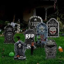 6-pack Large Halloween Foam Tombstones Graveyard Headstone RIP Gravestone Decor