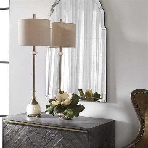 Uttermost Natania Steel Marble and Linen Buffet Lamp in Khaki/Brass - Picture 9 of 10