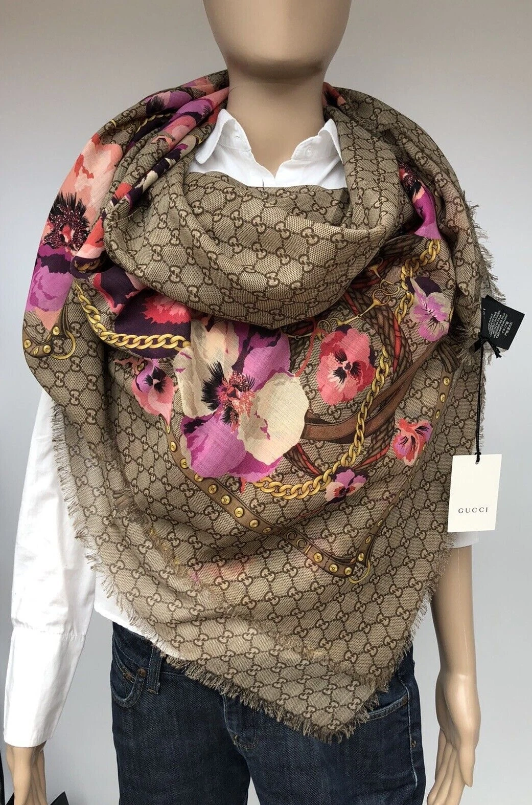 Foulard/foulard neuf LuxuryOriginal Gucci neuf laine 140 x 140 cm neuf modèle 508797 5879.