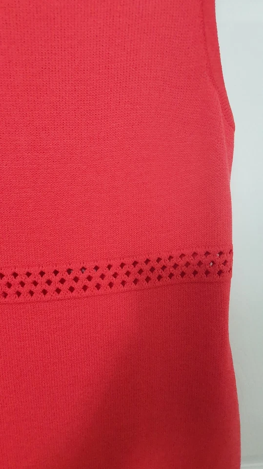 St. John Knit Coral Red Dress Openwork Accent Size 8 - Image 3 of 4