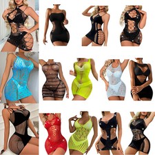 Woman's Fishnet Sheer Bodycon Mini Dress Pencil Cutout Chemise Pajamas Nightwear
