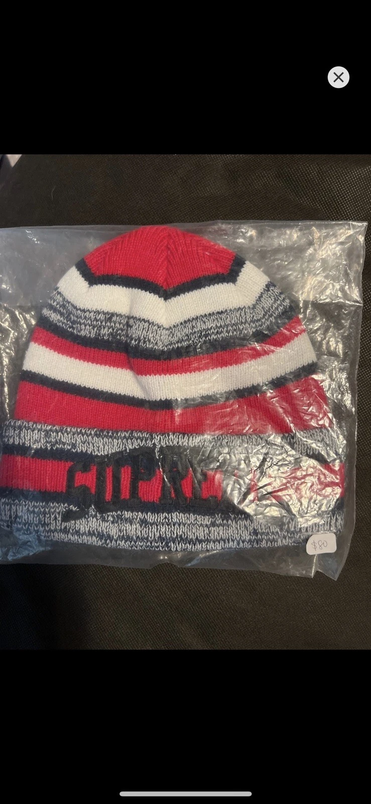Casquette chapeau d'hiver SUPREME New York Heather Stripe Beanie BLEU MARINE/ROUGE NEUF F/W 2017