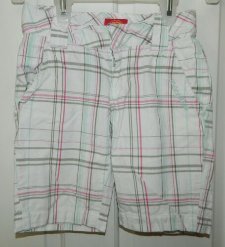 DICKIES girls White Pink Blue Olive PLAID SHORTS* 7