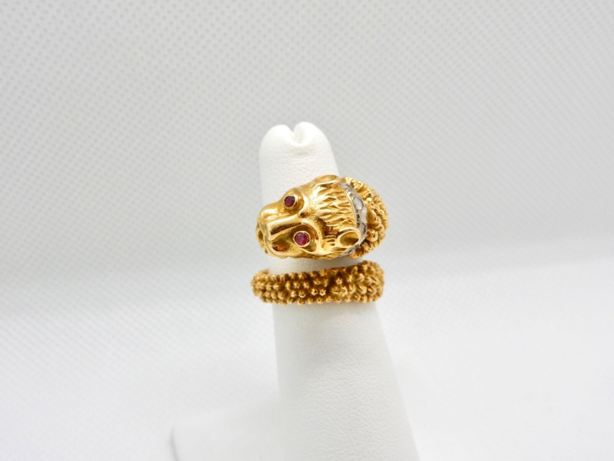 18k Gold Ilias Lalaounis Greek Chimera Diamond and Ruby Ring D15