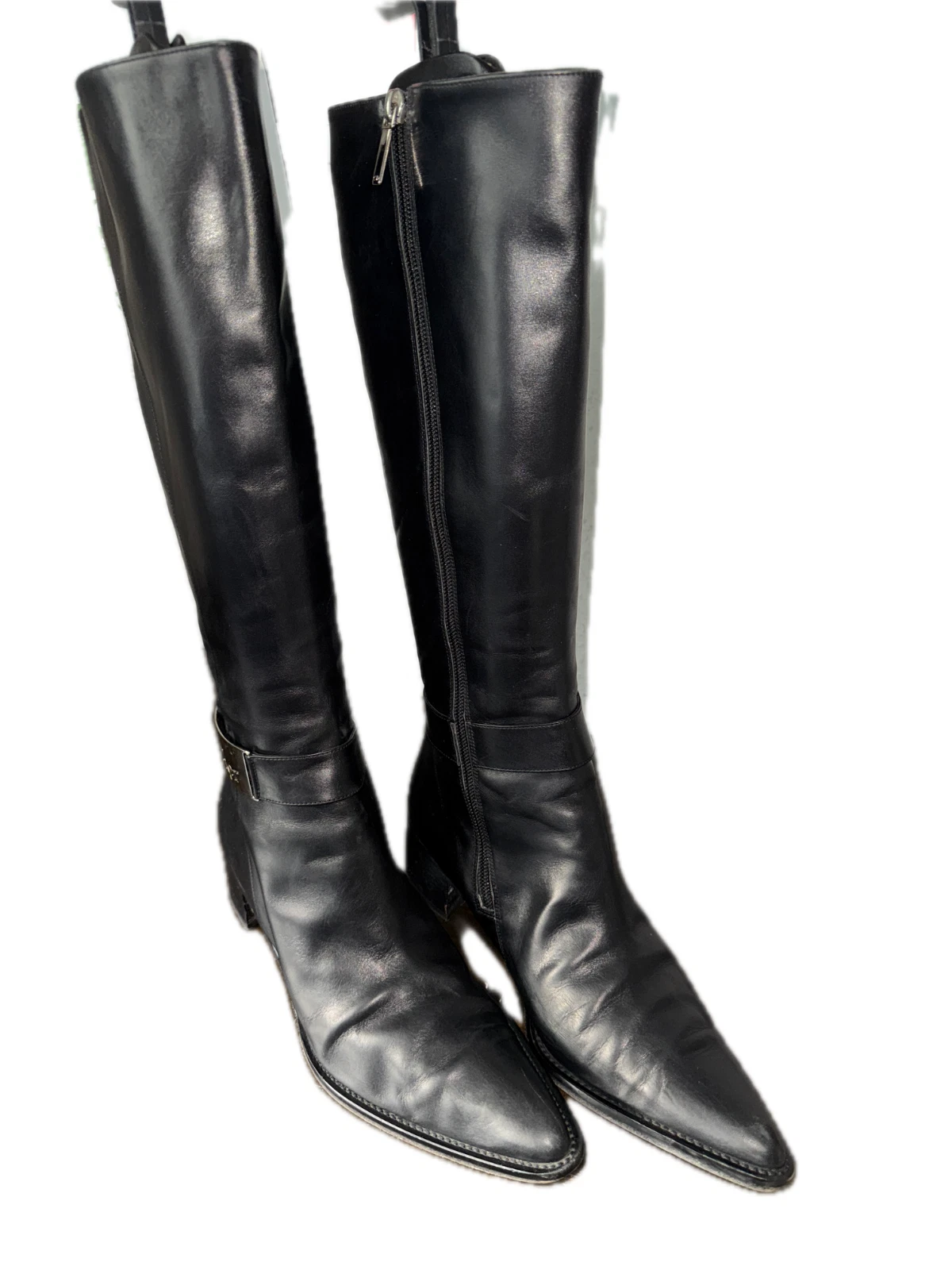 Christian Dior Bottes Femme Preloved Taille 38,5 Noir Boots Cuir Pointu