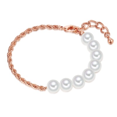luluandjane Damen Perlen-Armband aus Messing mit Muschelkernperle