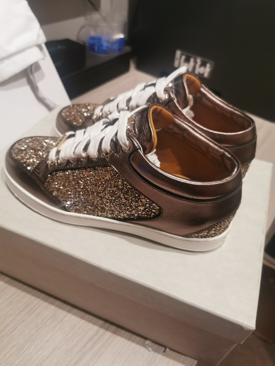 JIMMY CHOO スニーカー 22.5 MIAMI GLITTER Jimmy Choo Miami Women Gold Sneakers Glitter Leather