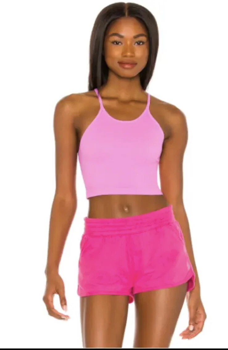 Free People Movement Happiness Runs Pink Tank Ribbed Crop Top, XS/S, New!  $30