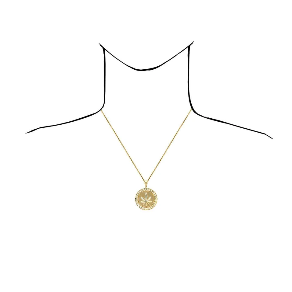 Colgante Redondo Oro 10K Marihuana Hoja de Cáñamo Miami Frontera Cubana 1.7"-2.1" Foto 3 de 4