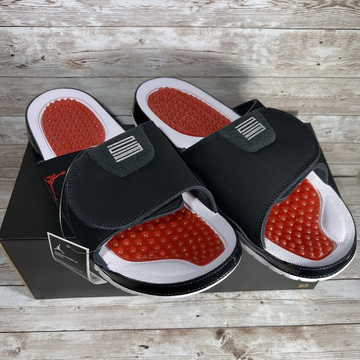 New Nike Air Jordan Hydro XI 11 Retro Bred White Slides Men's 13 New Nike Air Jordan Hydro XI 11 Retro Bred White Slides Men's 13