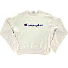 Champion Reverse Weave Womens S Cream Sweatshirt Crew Neck Embroidered Spell Out