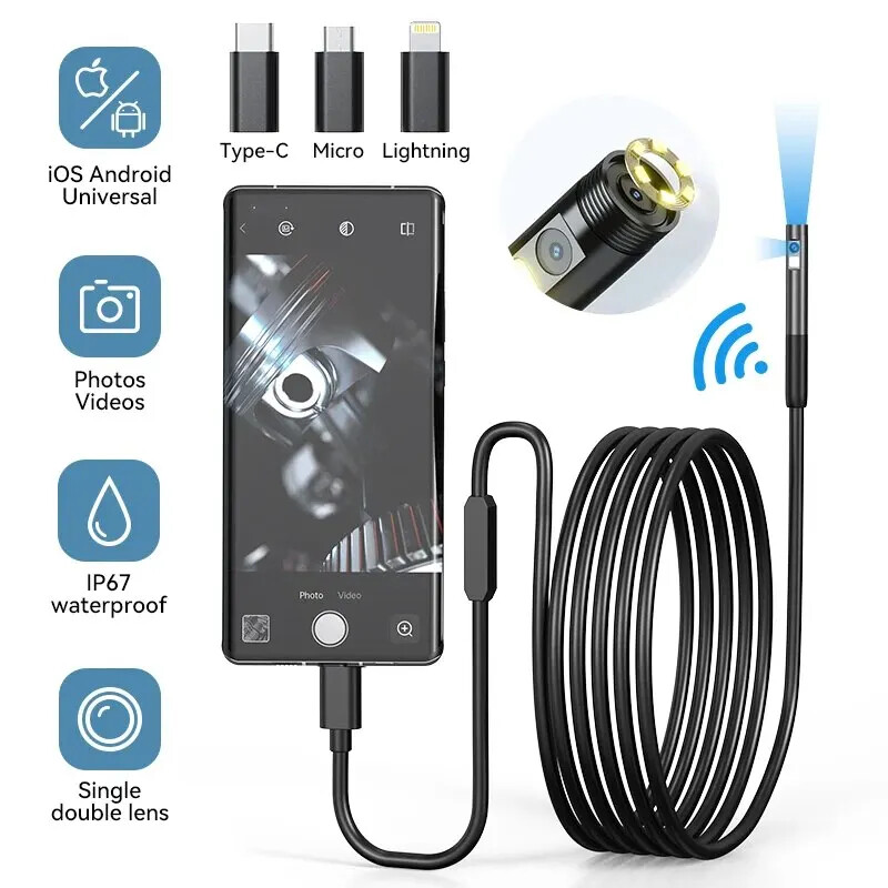 Single/Dual Lens Wifi Endoscope Camera Mini Car Inspection Waterproof Pipeline