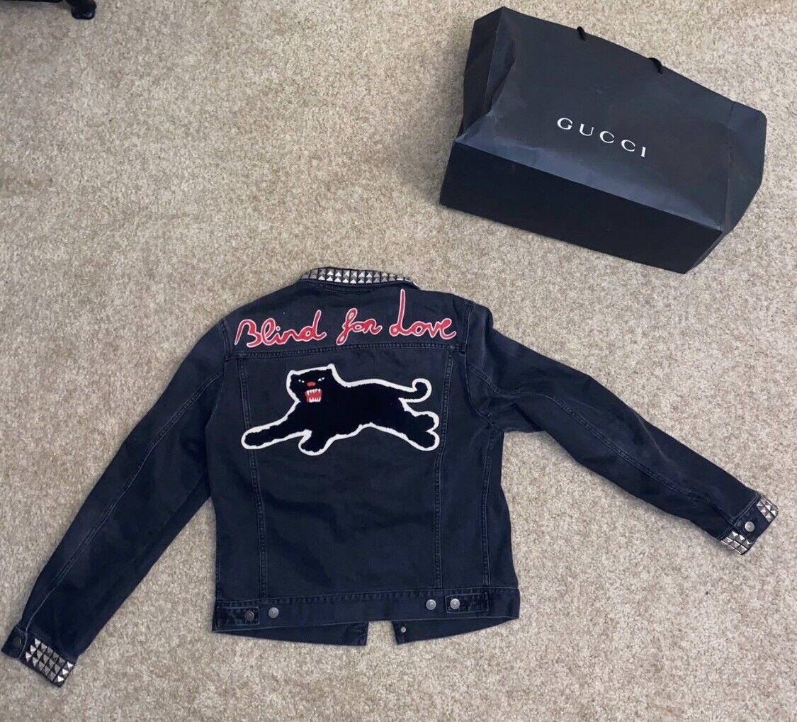 Gucci Blind For Love Studded Black Denim Punk Jacket MGK Gucci Blind For Love Studded Black Denim Punk Jacket MGK
