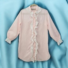 Diane Von Furstenberg Vintage Robe Pink White Lace Accent Short Buttoned Small