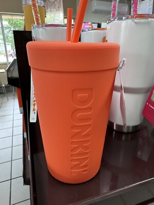 Dunkin Donuts 2024 22oz Flexible Silicone cup Orange Coffee tea