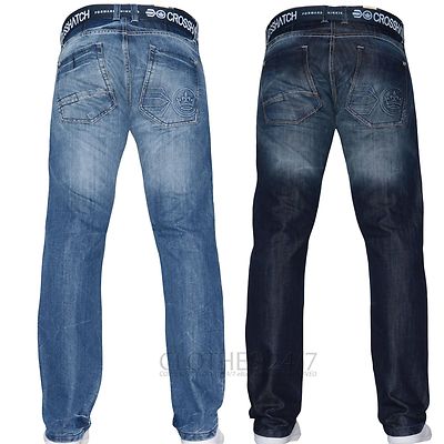 Crosshatch Mens Jeans Straight Fit Designer Branded Boys Trousers Smart  Pants