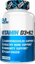 Evlution Nutrition Vitamin D3 + K2 - Heart Health & Bone Support - 60 Servings