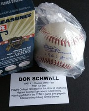 Don Schwall Autographed 1961 A.L. R.O.Y. Tristar Baseball Braves Red Sox