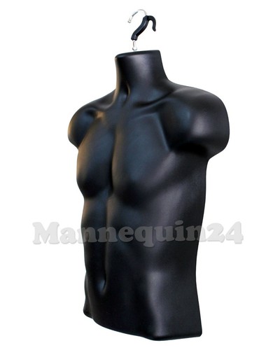 Black Mannequin Male & Female Torso Set - 2 Plastic Dress Forms with 2 Hangers - Picture 2 of 7