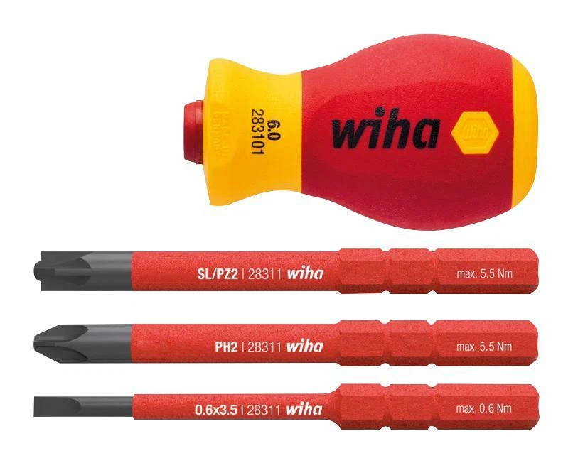Wiha 41230 VDE Stubby Screwdriver Set 3 Slim Bits 3.5mm Slotted
