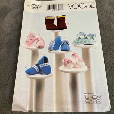 Vogue Pattern V7707 Babies Booties Six Styles Newborn Small Medium Uncut