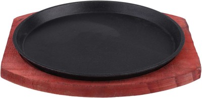 Sizzling Plate With Wooden Base: Steak Cast Iron As Shown