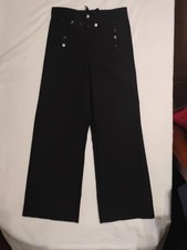 Vintage Navy Wool Sailor Wide Leg Pants Anchor Button Flap Front Tie Back 32R