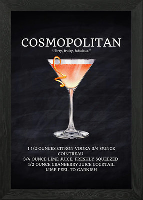 Cosmopolitan Cocktail Recipe Framed Wall Art Poster Canvas Print Picture