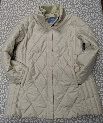 Classic Elements Outerwear Womens Coat Ivory Sz L Quilted Full Zip Inside Pockts
