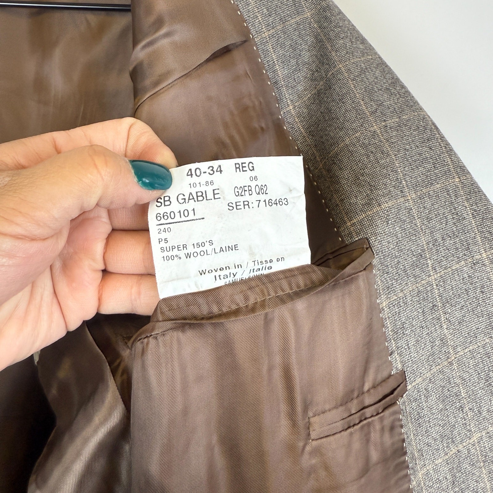 Samuelson Gable Super 150s Wool Beige Windowpane … - image 8