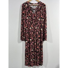 LOFT Dark Florals Feminine Romantic Tiered Maxi Dress Long Sleeve Womens Large