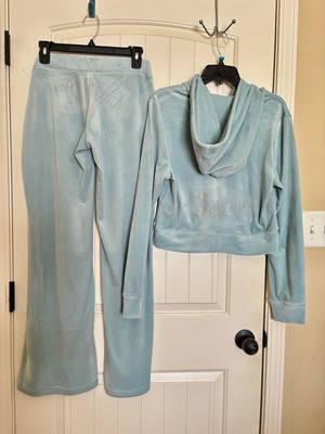 Juicy Couture Velour tracksuit hoodie and pants pastel turquoise Teal Size  L NWT