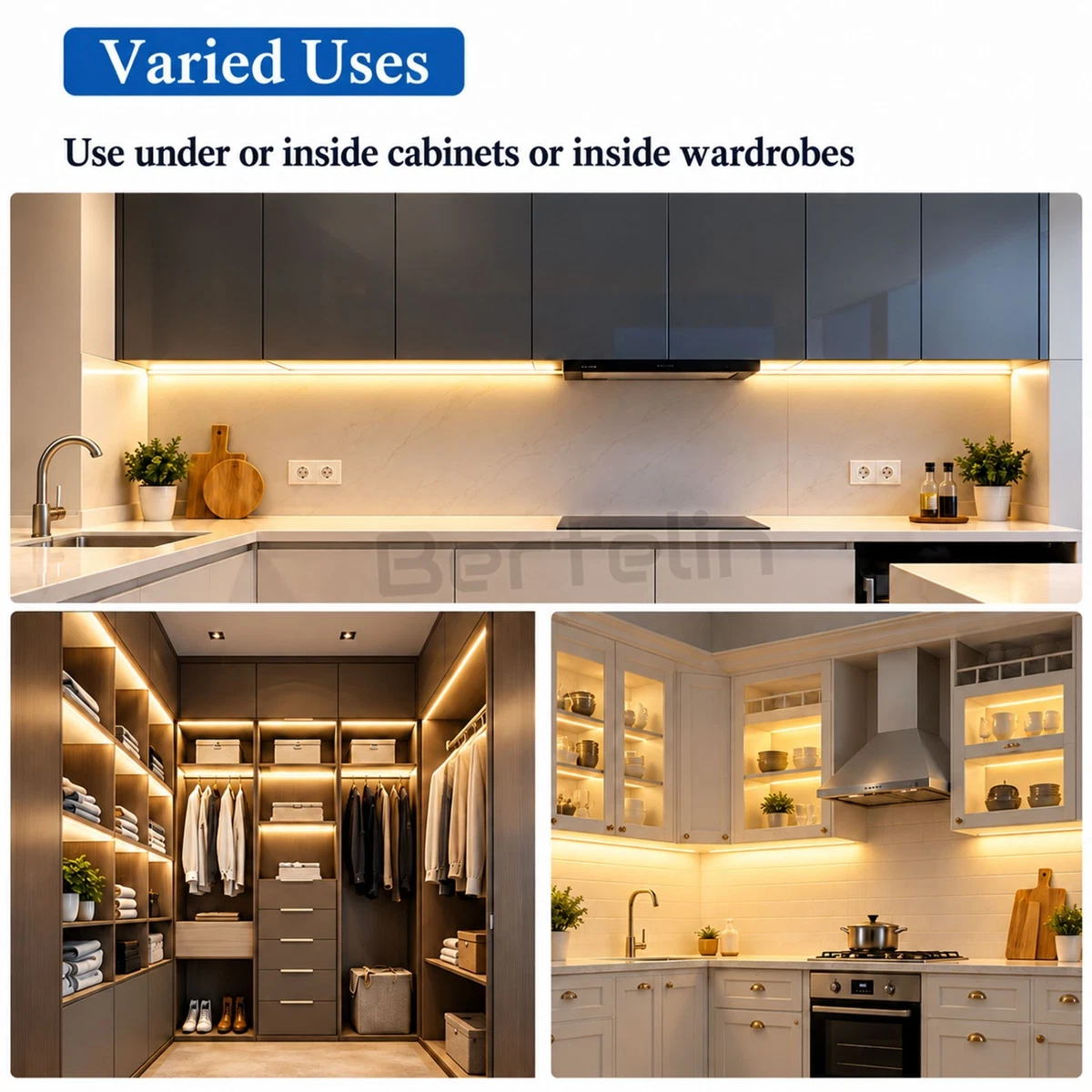Tira LED vinculable para cocina debajo del gabinete tubo de luz 3 colores sensor PIR